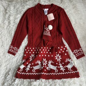 Girls LOVE TO BE LOVED Christmas Sweater Dress & Hat! Size 12 Cute NWT
